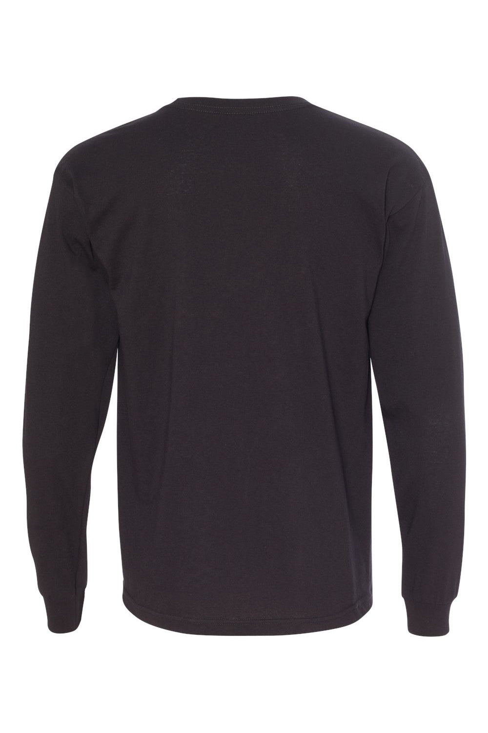 Bayside BA5060 Mens USA Made Long Sleeve Crewneck T-Shirt Black Flat Back