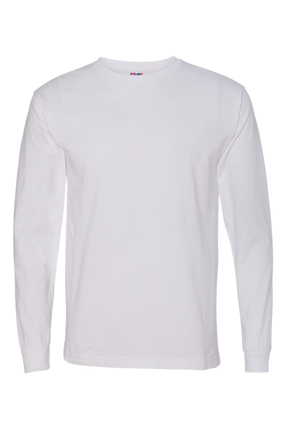 Bayside BA5060 Mens USA Made Long Sleeve Crewneck T-Shirt White Flat Front