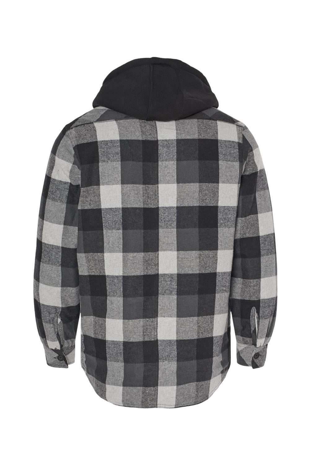 Burnside 8620 Mens Quilted Flannel Full Zip Hooded Jacket Black/Grey Flat Back