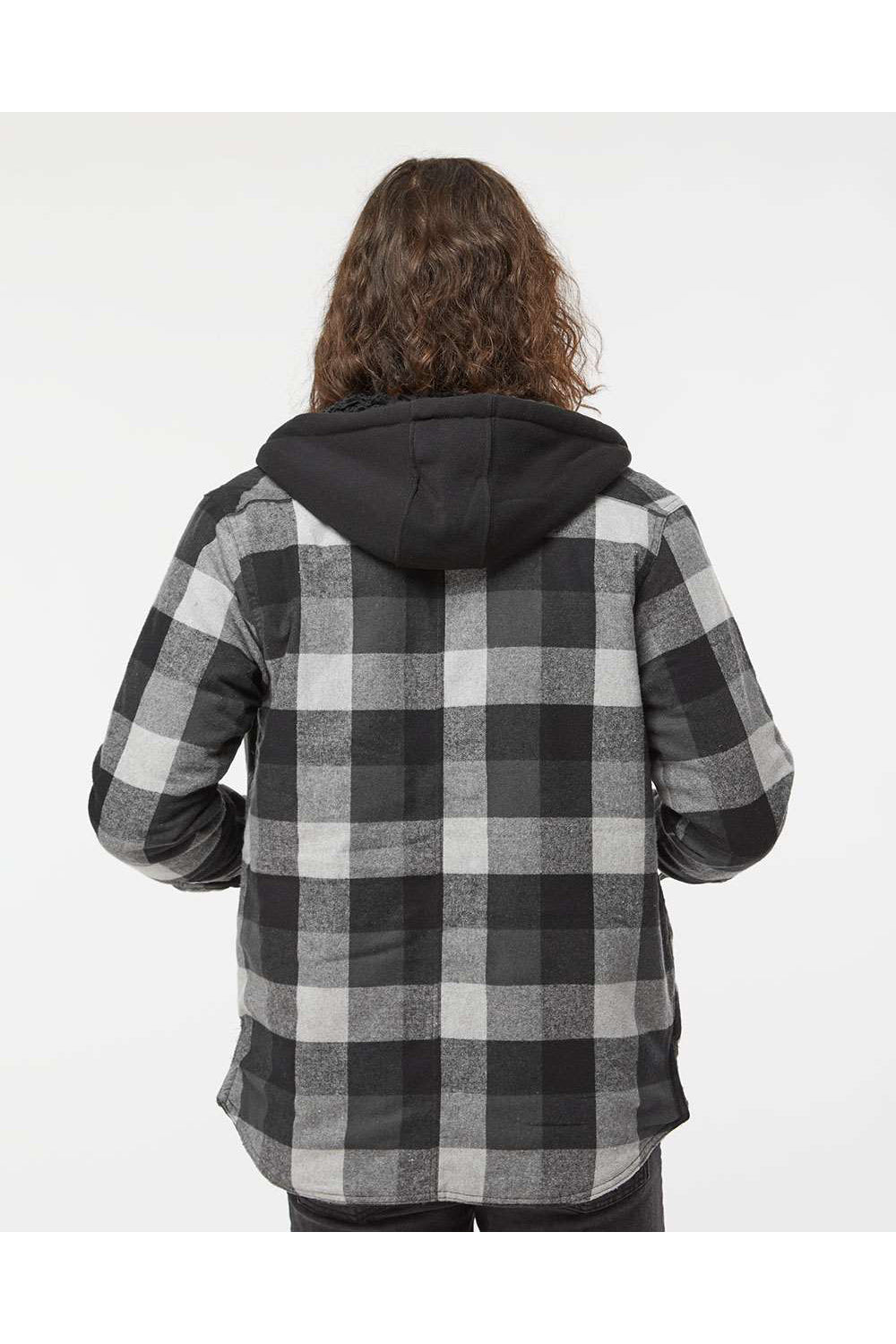 Burnside 8620 Mens Quilted Flannel Full Zip Hooded Jacket Black/Grey Model Back