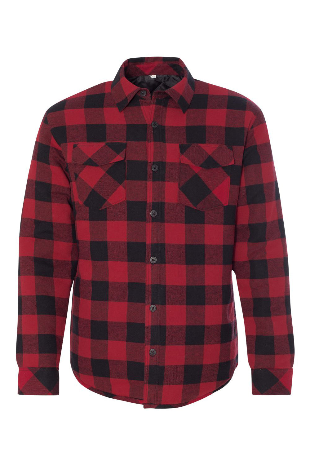 Burnside 8610 Mens Quilted Flannel Button Down Shirt Jacket Red/Black Buffalo Flat Front