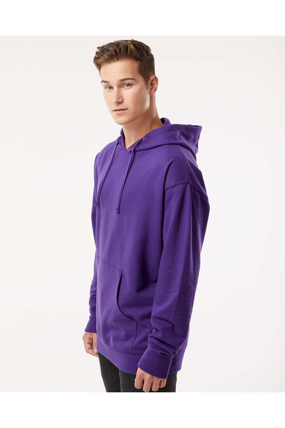 Independent Trading Co. SS4500 Mens Hooded Sweatshirt Hoodie Purple Model Side