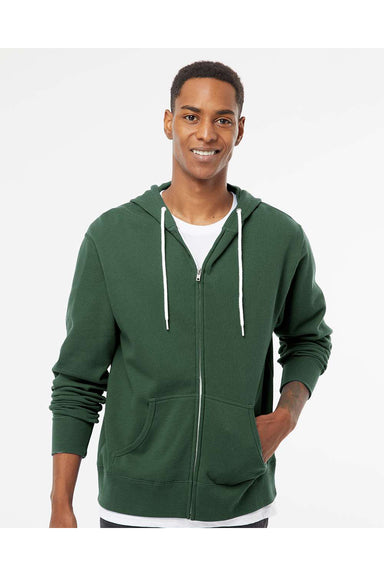 Independent Trading Co. AFX90UNZ Mens Full Zip Hooded Sweatshirt Hoodie Alpine Green Model Front