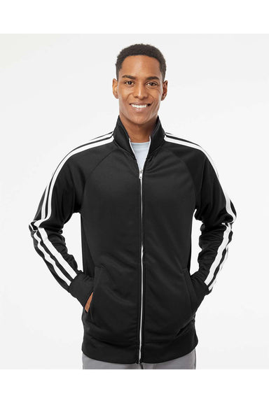 Independent Trading Co. EXP70PTZ Mens Poly Tech Full Zip Track Jacket Black/White Model Front