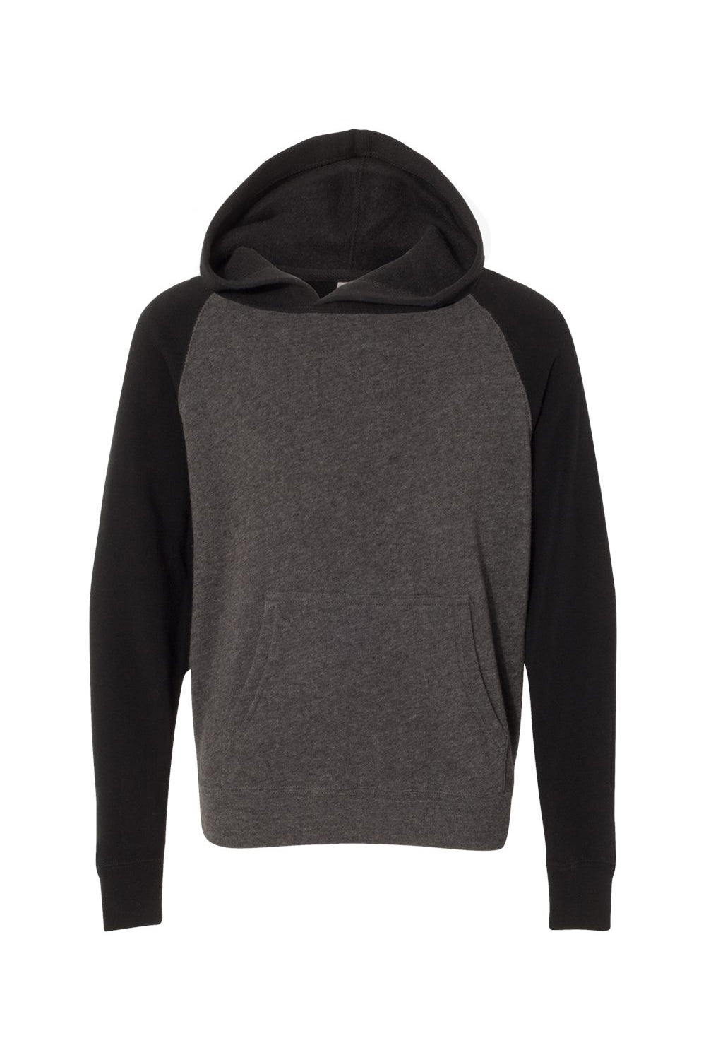 Independent Trading Co. PRM15YSB Youth Special Blend Raglan Hooded Sweatshirt Hoodie Carbon Grey/Black Flat Front