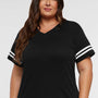 LAT Womens Fine Jersey Short Sleeve V-Neck T-Shirt - Solid Black/White - New