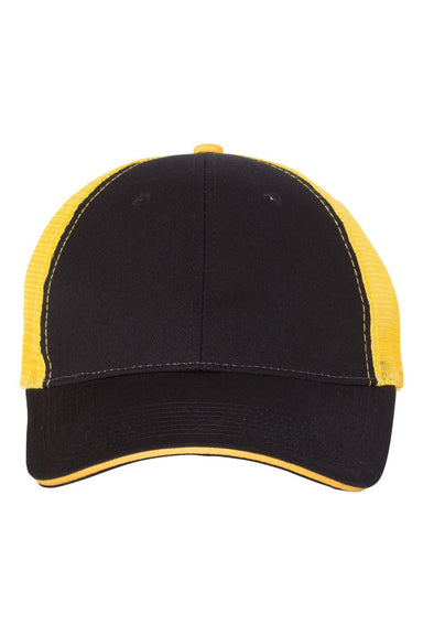 Valucap S102 Mens Sandwich Trucker Hat Black/Gold Flat Front