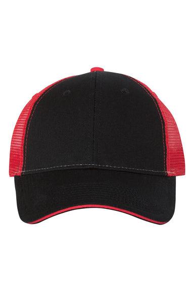 Valucap S102 Mens Sandwich Trucker Hat Black/Red Flat Front