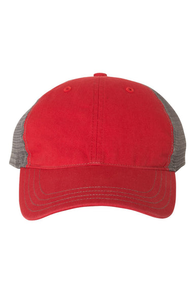 Richardson 111 Mens Garment Washed Trucker Hat Red/Charcoal Grey Flat Front