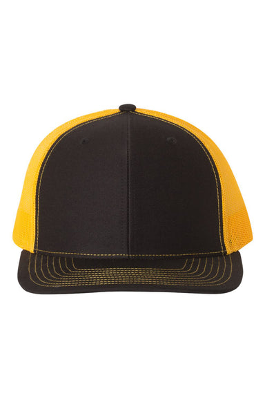 Richardson 112 Mens Snapback Trucker Hat Black/Gold Flat Front