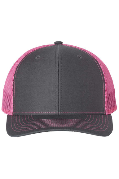 Richardson 112 Mens Snapback Trucker Hat Charcoal Grey/Neon Pink Flat Front