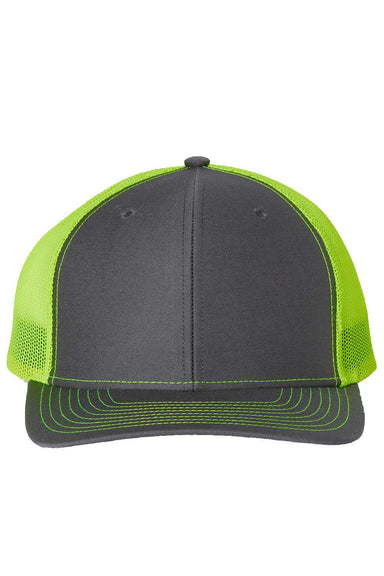 Richardson 112 Mens Snapback Trucker Hat Charcoal Grey/Neon Yellow Flat Front