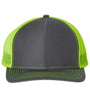 Richardson Mens Snapback Trucker Hat - Charcoal Grey/Neon Yellow - NEW