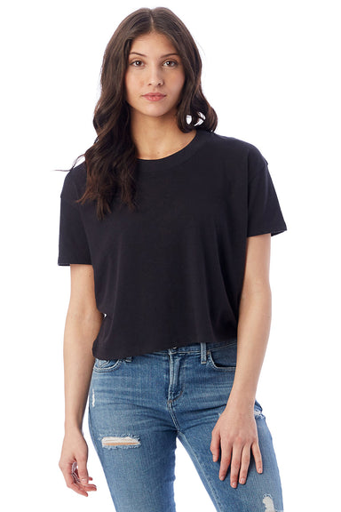 Alternative 5114BP/5114 Womens Headliner Cropped Short Sleeve Crewneck T-Shirt Black Model Front