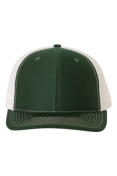 Richardson 112 Mens Snapback Trucker Hat Dark Green/White Flat Front