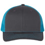 Richardson Mens Snapback Trucker Hat - Charcoal Grey/Neon Blue - NEW