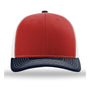 Richardson Mens Snapback Trucker Hat - Red/White/Navy Blue - NEW
