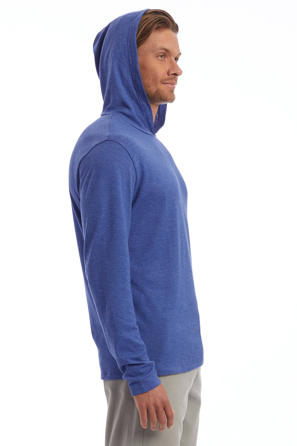 Alternative 5123 Mens Vintage Keeper Long Sleeve Hooded T-Shirt Hoodie Vintage Royal Blue Model Side