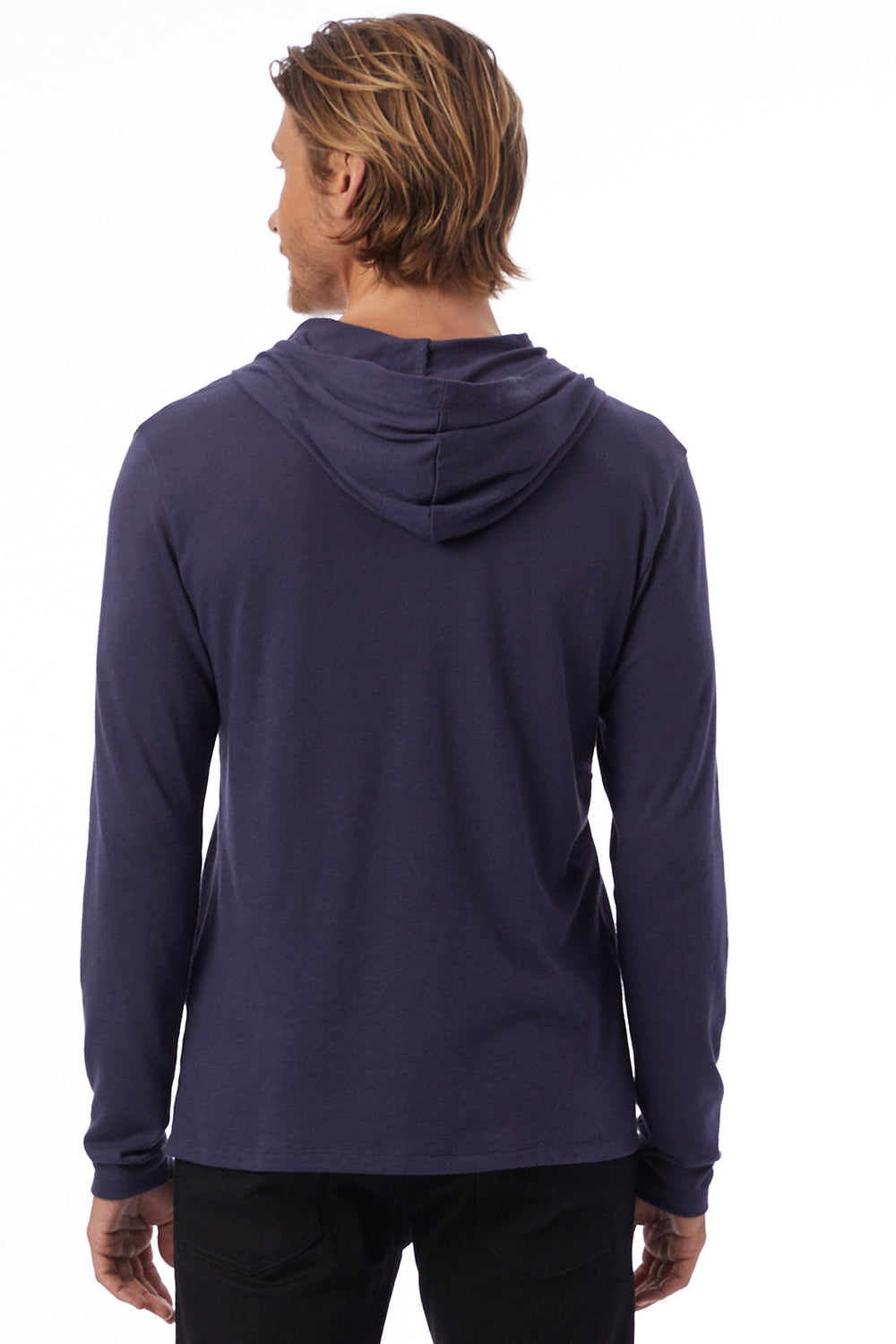 Alternative 5123 Mens Vintage Keeper Long Sleeve Hooded T-Shirt Hoodie Navy Blue Model Back
