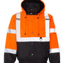 Kishigo Mens Ripstop Waterproof Full Zip Hooded Bomber Jacket - Orange/Black
