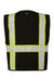 Kishigo B100-111 Mens EV Series Enhanced Visibility Multi Pocket Mesh Vest Black/Lime Green Flat Back