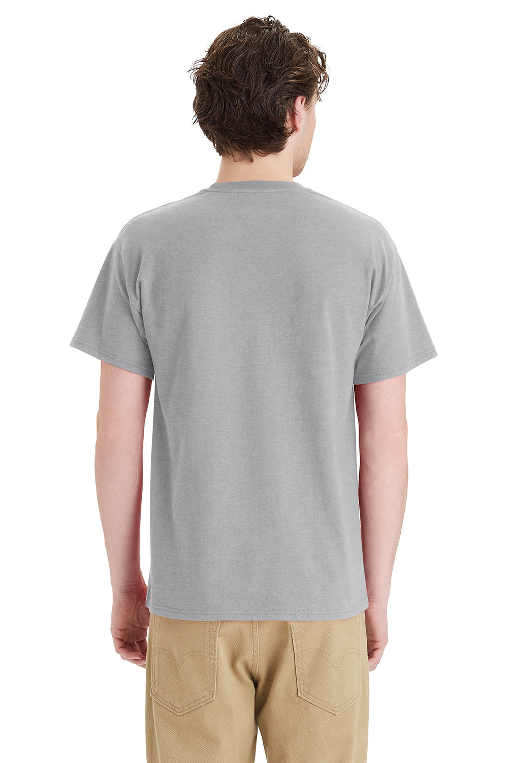 Hanes 5290P Mens Essential Short Sleeve Crewneck T-Shirt w/ Pocket Light Steel Grey Model Back