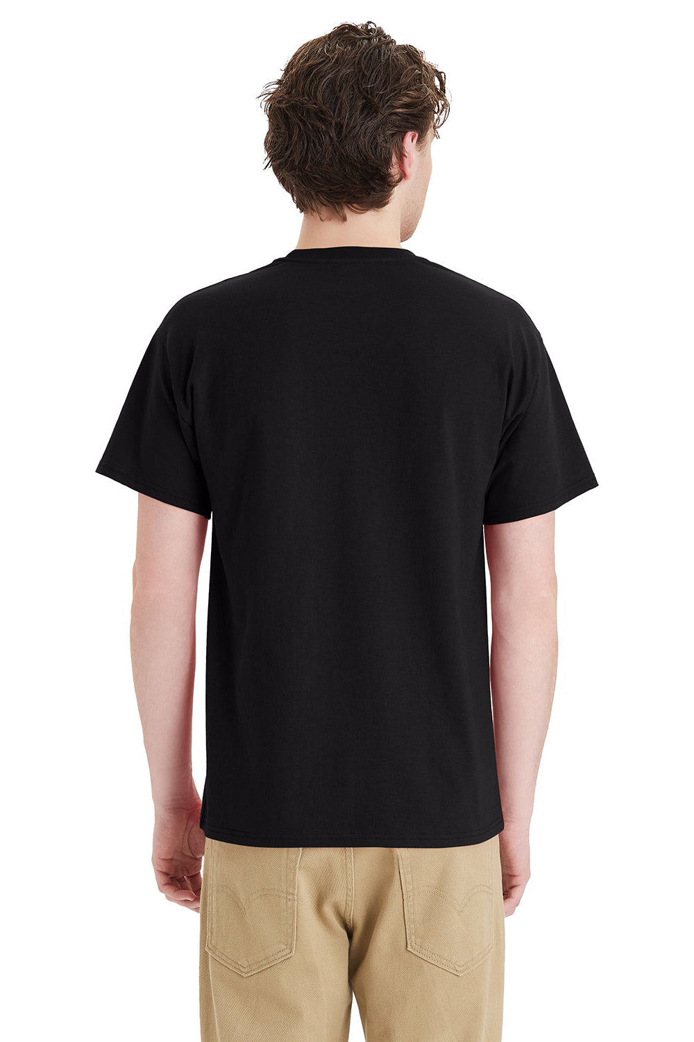 Hanes 5290P Mens Essential Short Sleeve Crewneck T-Shirt w/ Pocket Black Model Back