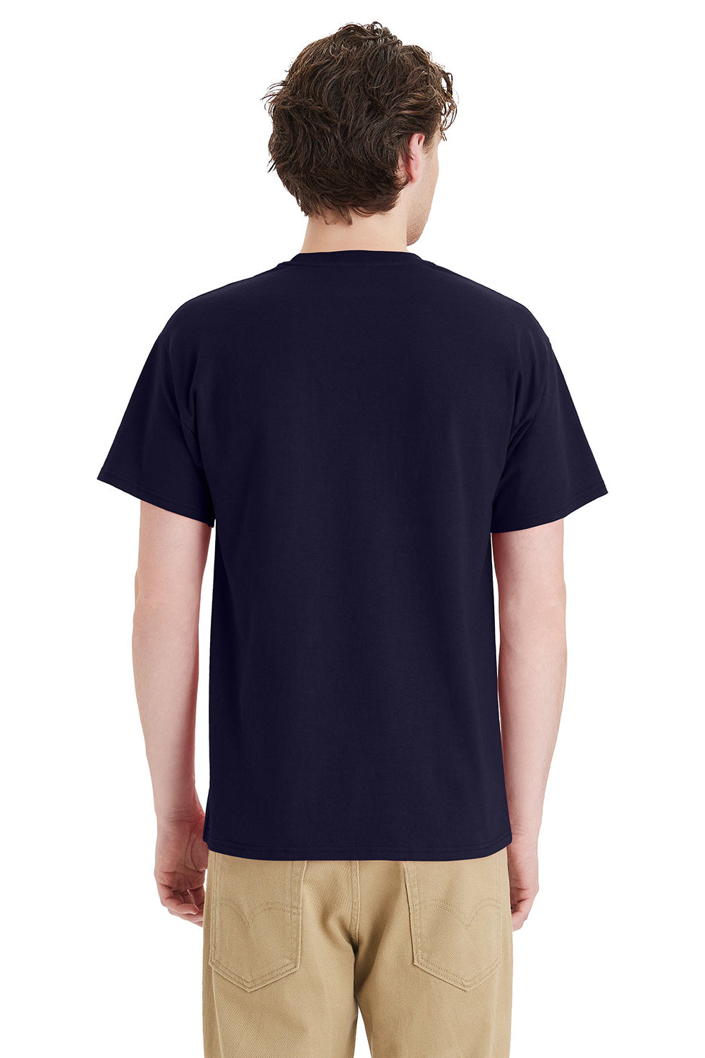 Hanes 5290P Mens Essential Short Sleeve Crewneck T-Shirt w/ Pocket Athletic Navy Blue Model Back
