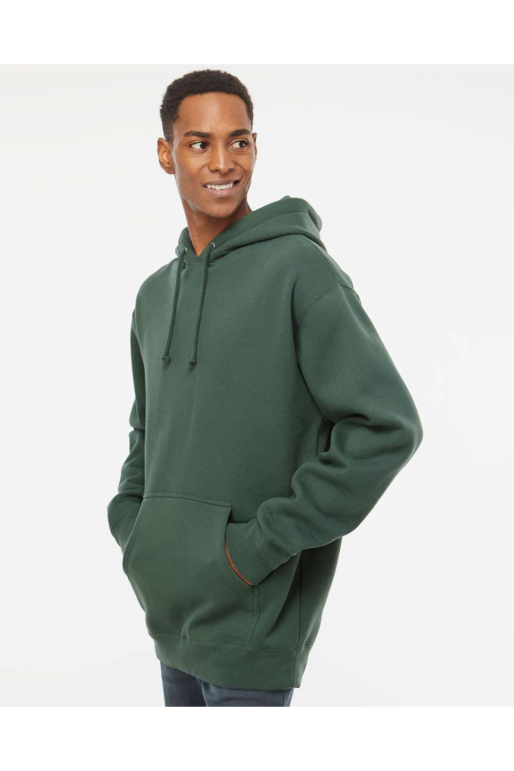 Independent Trading Co. IND4000 Mens Hooded Sweatshirt Hoodie Alpine Green Model Side