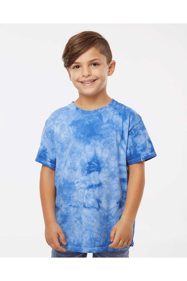 Dyenomite 20BCR Youth Crystal Tie Dyed Short Sleeve Crewneck T-Shirt Royal Blue Model Front