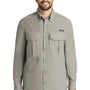 Eddie Bauer Mens Performance Fishing Moisture Wicking Long Sleeve Button Down Shirt w/ Double Pockets - Driftwood