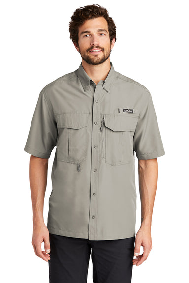Eddie Bauer EB602 Mens Performance Fishing Moisture Wicking Short Sleeve Button Down Shirt w/ Double Pockets Driftwood Model Front