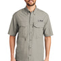 Eddie Bauer Mens Performance Fishing Moisture Wicking Short Sleeve Button Down Shirt w/ Double Pockets - Driftwood