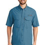 Eddie Bauer Mens Performance Fishing Moisture Wicking Short Sleeve Button Down Shirt w/ Double Pockets - Gulf Teal Blue
