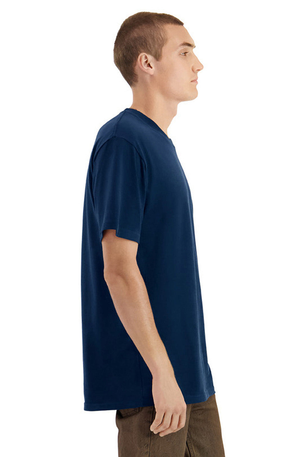American Apparel 5389 Mens Sueded Cloud Short Sleeve Crewneck T-Shirt Sueded Navy Model Side