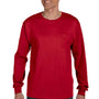 Hanes Mens Authentic Long Sleeve Crewneck T-Shirt w/ Pocket - Deep Red - Closeout