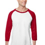 Jerzees Mens Premium Blend Baseball Moisture Wicking 3/4 Sleeve Crewneck T-Shirt - White/True Red - Closeout