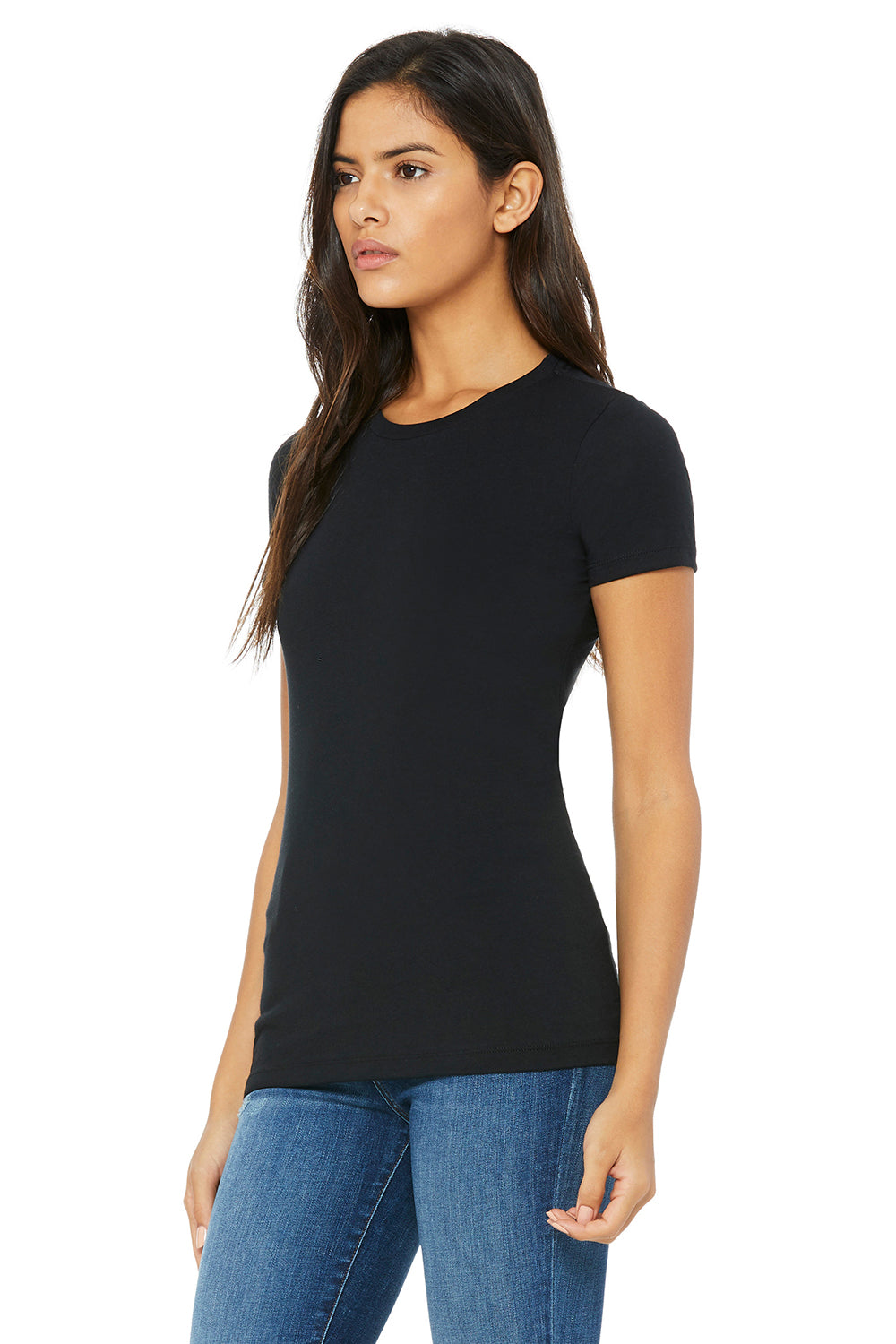 Bella + Canvas BC6004/6004 Womens The Favorite Short Sleeve Crewneck T-Shirt Solid Black Model 3Q