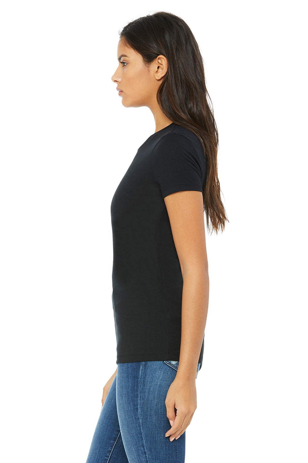 Bella + Canvas BC6004/6004 Womens The Favorite Short Sleeve Crewneck T-Shirt Solid Black Model Side