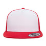 Yupoong Hats Mens Adjustable Trucker Hat - White/Red