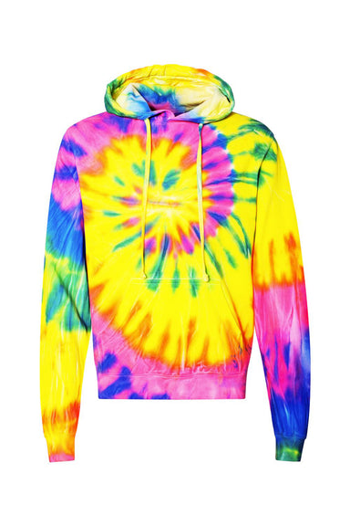 Dyenomite 854MS Mens Spiral Tie Dyed Hooded Sweatshirt Hoodie Flo Rainbow Spiral Flat Front