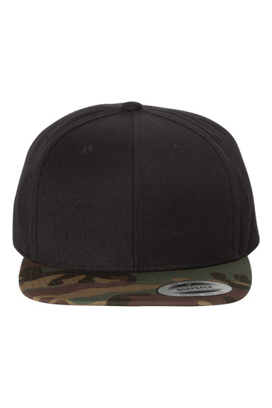 Yupoong 6089M Mens Premium Flat Bill Snapback Hat Black/Camo Flat Front