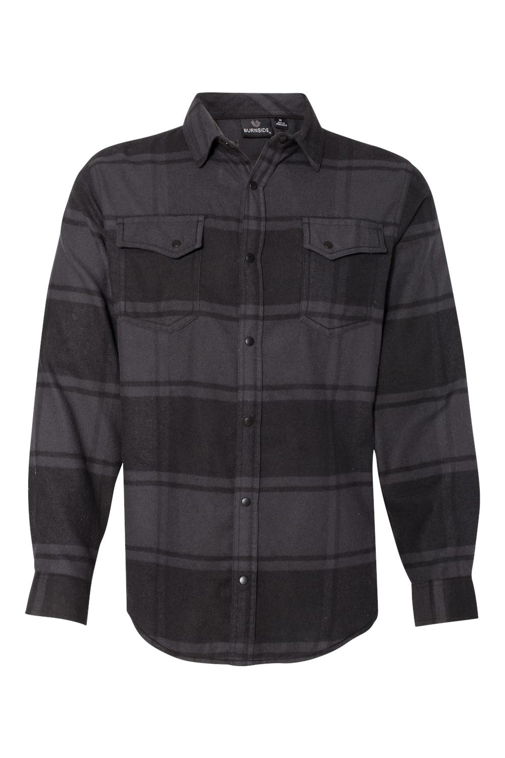Burnside 8219 Mens Plaid Flannel Long Sleeve Snap Down Shirt w/ Double Pockets Black Flat Front