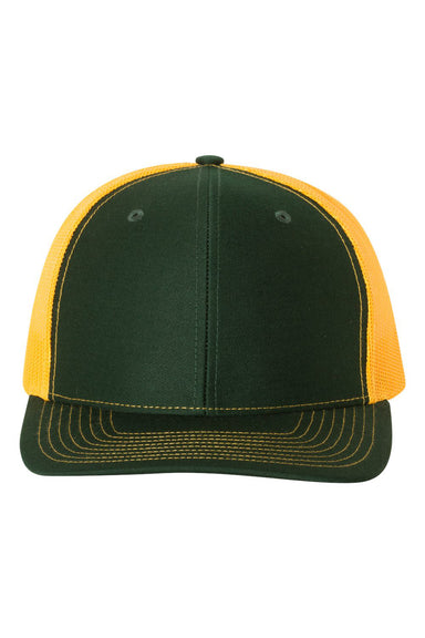 Richardson 112 Mens Snapback Trucker Hat Dark Green/Gold Flat Front