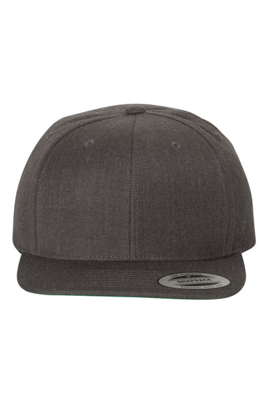 Yupoong 6089M Mens Premium Flat Bill Snapback Hat Heather Dark Grey Flat Front