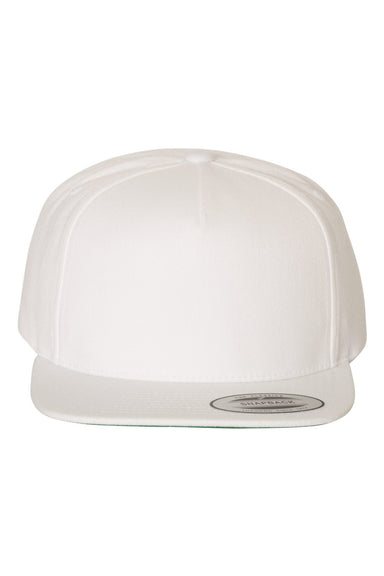 Yupoong 5089M Mens Premium 5 Panel Snapback Hat White Flat Front