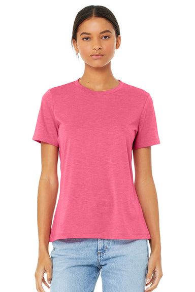Bella + Canvas BC6413 Womens Short Sleeve Crewneck T-Shirt Charity Pink Model Front