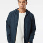 Independent Trading Co. Mens Water Resistant Full Zip Windbreaker Hooded Jacket - Classic Navy Blue - NEW