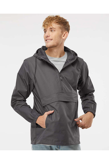 Independent Trading Co. EXP94NAW Mens Nylon Hooded Anorak Jacket Graphite Grey Model Front