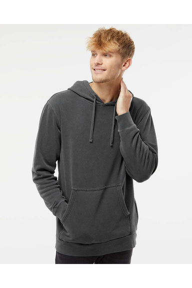 Independent Trading Co. PRM4500 Mens Pigment Dyed Hooded Sweatshirt Hoodie Black Model Front